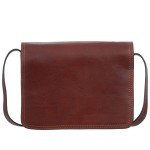 VERA PELLE torebka damska skórzana listonoszka vintage duża z klapą i paskiem na ramię V554 brązowa