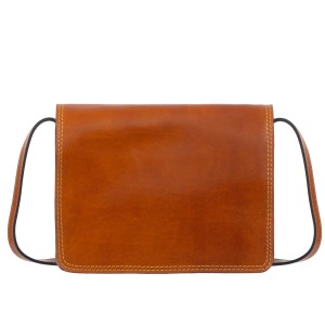 VERA PELLE torebka damska skórzana listonoszka vintage duża z klapą i paskiem na ramię V554 camel