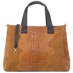 VERA PELLE torebka damska zamszowa shopper kroko z paskiem na ramię V543 camel