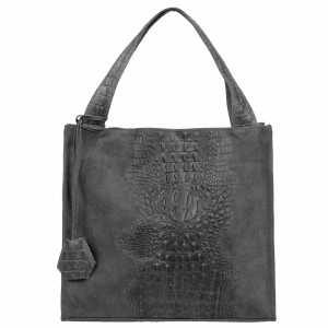 VERA PELLE torebka damska zamszowa shopper kroko na ramię V549 ciemna szara