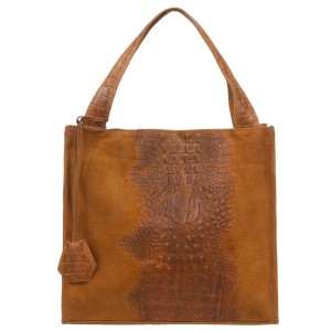 VERA PELLE torebka damska zamszowa shopper kroko na ramię V549 camel