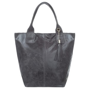 VERA PELLE torebka damska skórzana shopper lakierowana z saszetką V550 ciemna szara