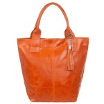 VERA PELLE torebka damska skórzana shopper lakierowana z saszetką V550 pomarańczowa
