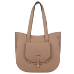 VEZZE torebka damska skórzana klasyczna z długimi rączkami na ramię V548 ciemna beżowa