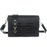 VERA PELLE torebka damska skórzana listonoszka kroko z klapą i szerokim paskiem V587 czarna