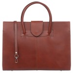 VERA PELLE torebka damska skórzana klasyczna elegancka sztywna teczka z paskiem na ramię V586 brązowa