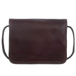 VERA PELLE torebka damska skórzana listonoszka vintage mała z klapą i paskiem na ramię V562 ciemna brązowa