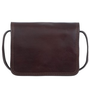VERA PELLE torebka damska skórzana listonoszka vintage mała z klapą i paskiem na ramię V562 ciemna brązowa