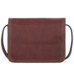 VERA PELLE torebka damska skórzana listonoszka vintage mała z klapą i paskiem na ramię V562 brązowa