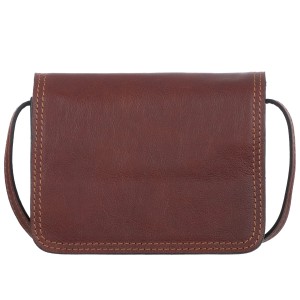 VERA PELLE torebka damska skórzana listonoszka vintage mała z klapą i paskiem na ramię V562 brązowa