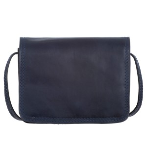 VERA PELLE torebka damska skórzana listonoszka vintage mała z klapą i paskiem na ramię V562 granatowa