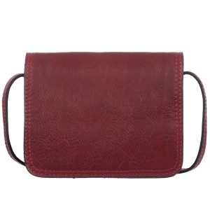 VERA PELLE torebka damska skórzana listonoszka vintage mała z klapą i paskiem na ramię V562 bordowa