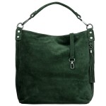 VERA PELLE torebka damska zamszowa worek z paskiem na ramię V570 ciemna zielona