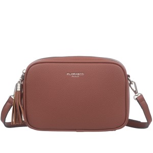 FLORA&CO torebka damska skórzana eko listonoszka z paskiem i frędzelkiem V572 brązowa