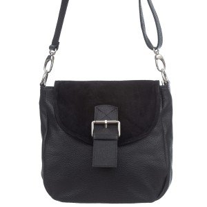 VERA PELLE torebka damska skórzana listonoszka z klapą i paskiem na ramię V577 czarna