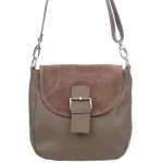 VERA PELLE torebka damska skórzana listonoszka z klapą i paskiem na ramię V577 taupe