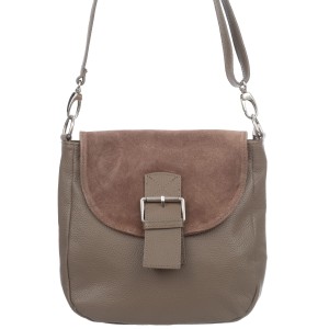 VERA PELLE torebka damska skórzana listonoszka z klapą i paskiem na ramię V577 taupe
