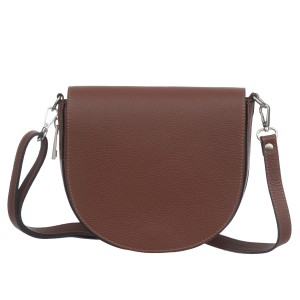 VERA PELLE torebka damska skórzana listonoszka z klapą i paskiem V574 brązowa