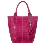 VERA PELLE torebka damska skórzana shopper pleciona z saszetką na ramię V521 fuksja