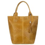 VERA PELLE torebka damska skórzana shopper pleciona z saszetką na ramię V521 musztardowa