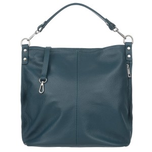 VERA PELLE torebka damska skórzana worek z paskiem na ramię V388 morska