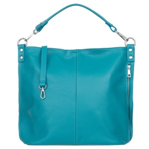 VERA PELLE torebka damska skórzana worek z paskiem na ramię V388 turkusowa