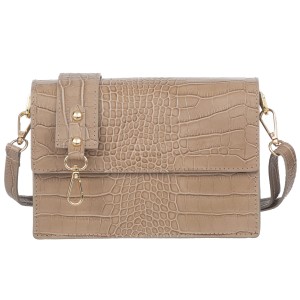 VERA PELLE torebka damska skórzana listonoszka kroko z klapą i szerokim paskiem V587 beżowa