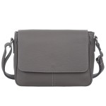 VERA PELLE torebka damska skórzana listonoszka z klapą i paskiem na ramię V556 ciepła szara