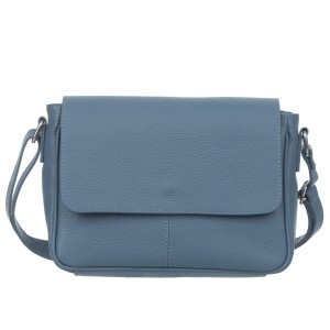 VERA PELLE torebka damska skórzana listonoszka z klapą i paskiem na ramię V556 c.jeansowa