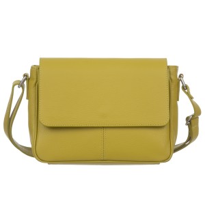 VERA PELLE torebka damska skórzana listonoszka z klapą i paskiem na ramię V556 limonkowa