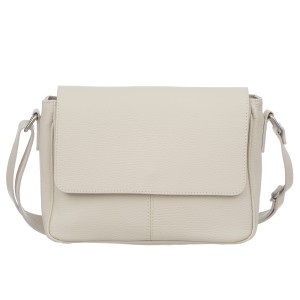 VERA PELLE torebka damska skórzana listonoszka z klapą i paskiem na ramię V556 kremowa