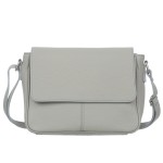 VERA PELLE torebka damska skórzana listonoszka z klapą i paskiem na ramię V556 jasna szara