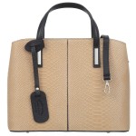 VERA PELLE torebka damska skórzana klasyczna kroko z paskiem na ramię V560 beżowa