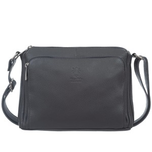 VERA PELLE torebka damska skórzana listonoszka z paskiem na ramię V535 ciemna szara