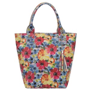 VERA PELLE torebka damska skórzana shopper na ramię z saszetką V631 z kwiatami
