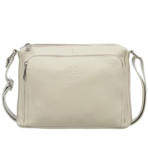 VERA PELLE torebka damska skórzana listonoszka z paskiem na ramię V535 kremowa