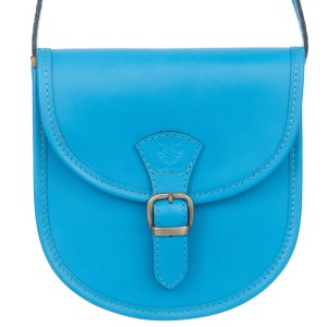 VERA PELLE torebka damska skórzana listonoszka z paskiem na ramię V607 niebieska