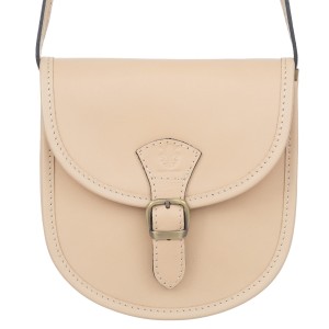VERA PELLE torebka damska skórzana listonoszka z paskiem na ramię V607 beżowa