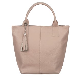 VERA PELLE torebka damska skórzana shopper z długimi rączkami i saszetką V619 jasna różowa
