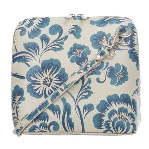 VERA PELLE torebka damska skórzana listonoszka stożek z paskiem na ramię V636 z kwiatami