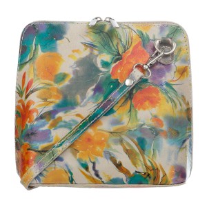 VERA PELLE torebka damska skórzana listonoszka stożek z paskiem na ramię V637 z kwiatami