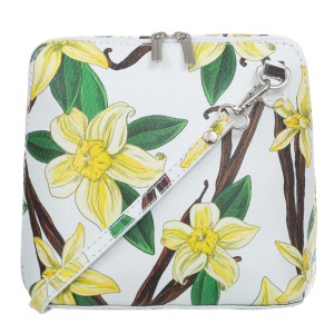 VERA PELLE torebka damska skórzana listonoszka stożek z paskiem na ramię V640 z kwiatami