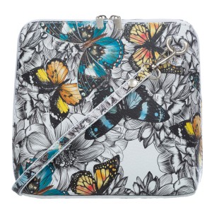 VERA PELLE torebka damska skórzana listonoszka stożek z paskiem na ramię V642 z motylami