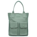VERA PELLE torebka damska skórzana shopper na ramię z kieszeniami V516 jasna zielona