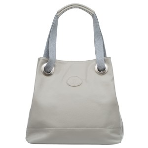 VERA PELLE torebka damska skórzana shopper z parcianymi rączkami na ramię V528 jasna szara