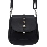 VERA PELLE torebka damska skórzana listonoszka z klapą i paskiem na ramię V645 czarna