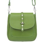 VERA PELLE torebka damska skórzana listonoszka z klapą i paskiem na ramię V645 ciemna limonkowa