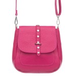 VERA PELLE torebka damska skórzana listonoszka z klapą i paskiem na ramię V645 fuksja