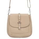 VERA PELLE torebka damska skórzana listonoszka z klapą i paskiem na ramię V645 beżowa