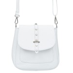 VERA PELLE torebka damska skórzana listonoszka z klapą i paskiem na ramię V645 biała
